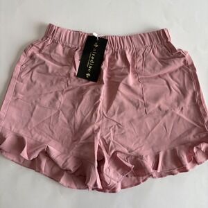 Alredine Women's Small Pink Crepe Ruffle Pull on‎ Shorts Elastic Waist NWT